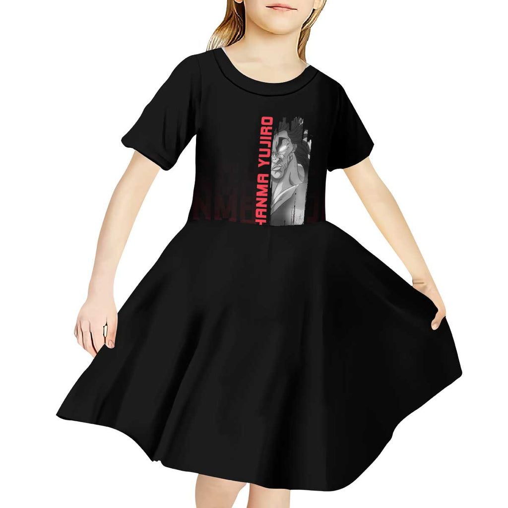 Yujiro Hanma The Ogre Baki Series Gym Theme Kid Short Sleeve Dress with Muscular Back Design and Bold Typography - The Mazicc