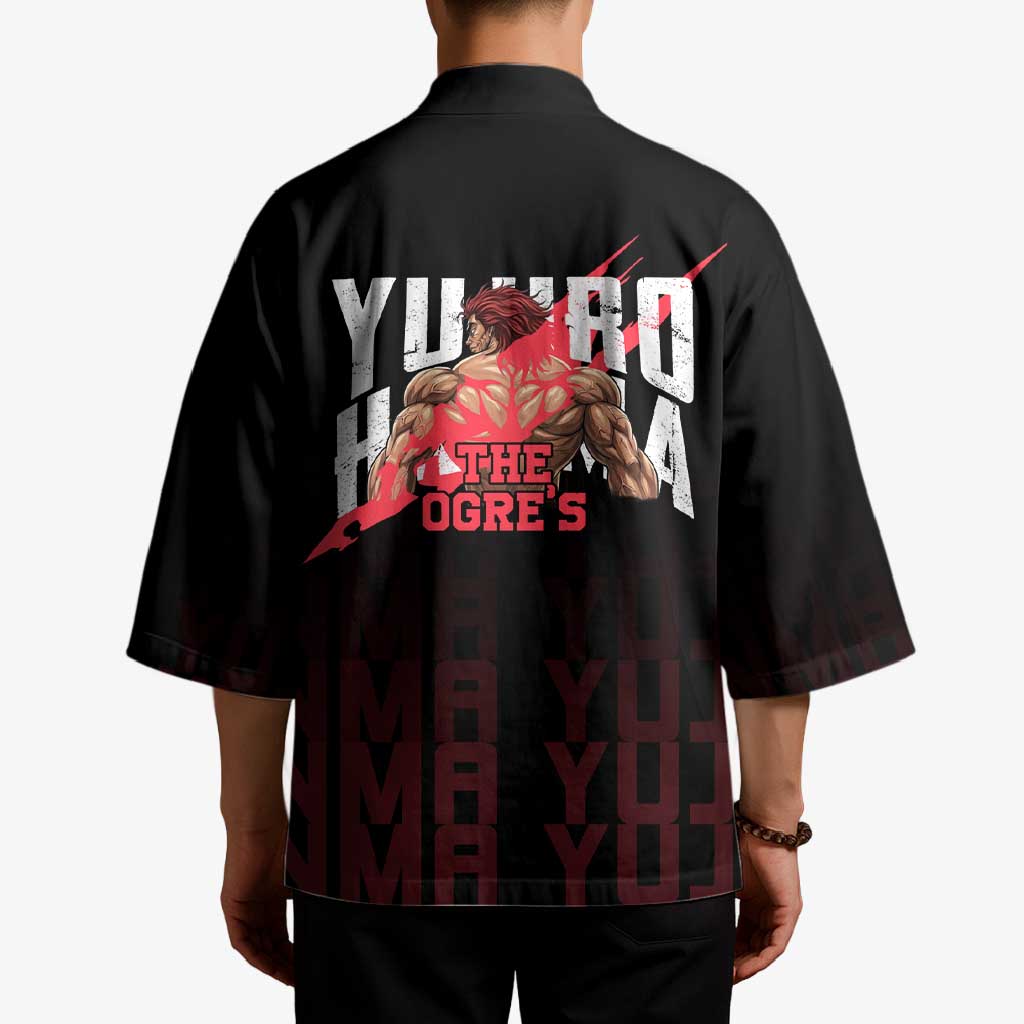 Yujiro Hanma The Ogre Baki Series Gym Theme Kimono with Muscular Back Design and Bold Typography - The Mazicc
