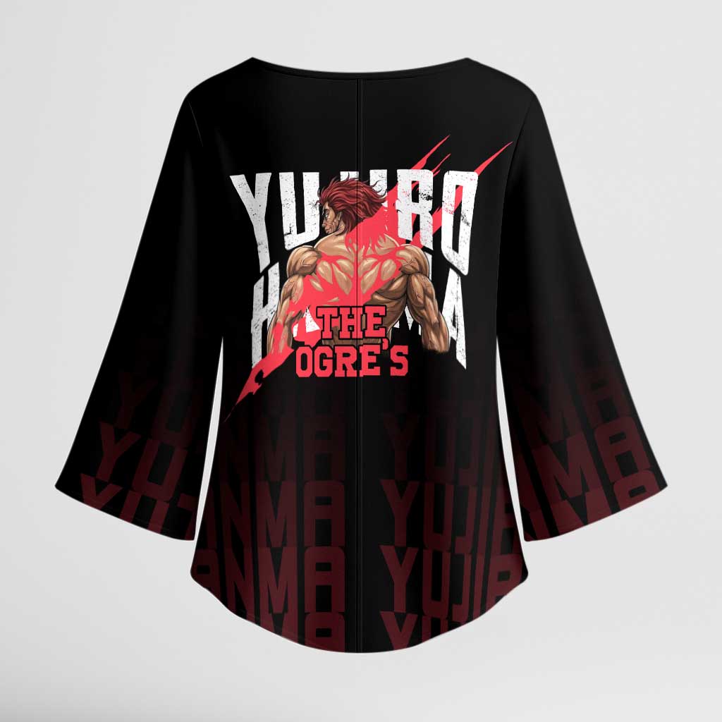 Yujiro Hanma The Ogre Baki Series Gym Theme Kimono Sleeve Blouse with Muscular Back Design and Bold Typography - The Mazicc