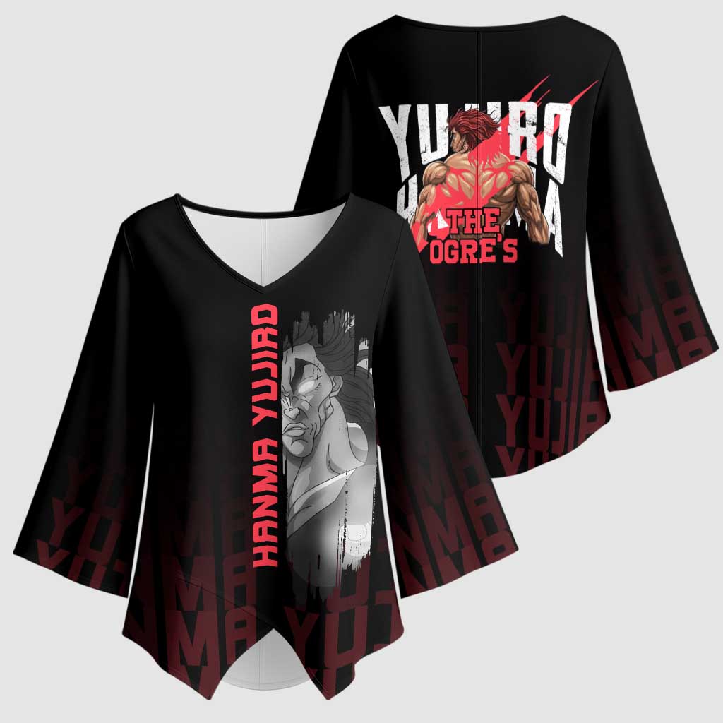 Yujiro Hanma The Ogre Baki Series Gym Theme Kimono Sleeve Blouse with Muscular Back Design and Bold Typography - The Mazicc