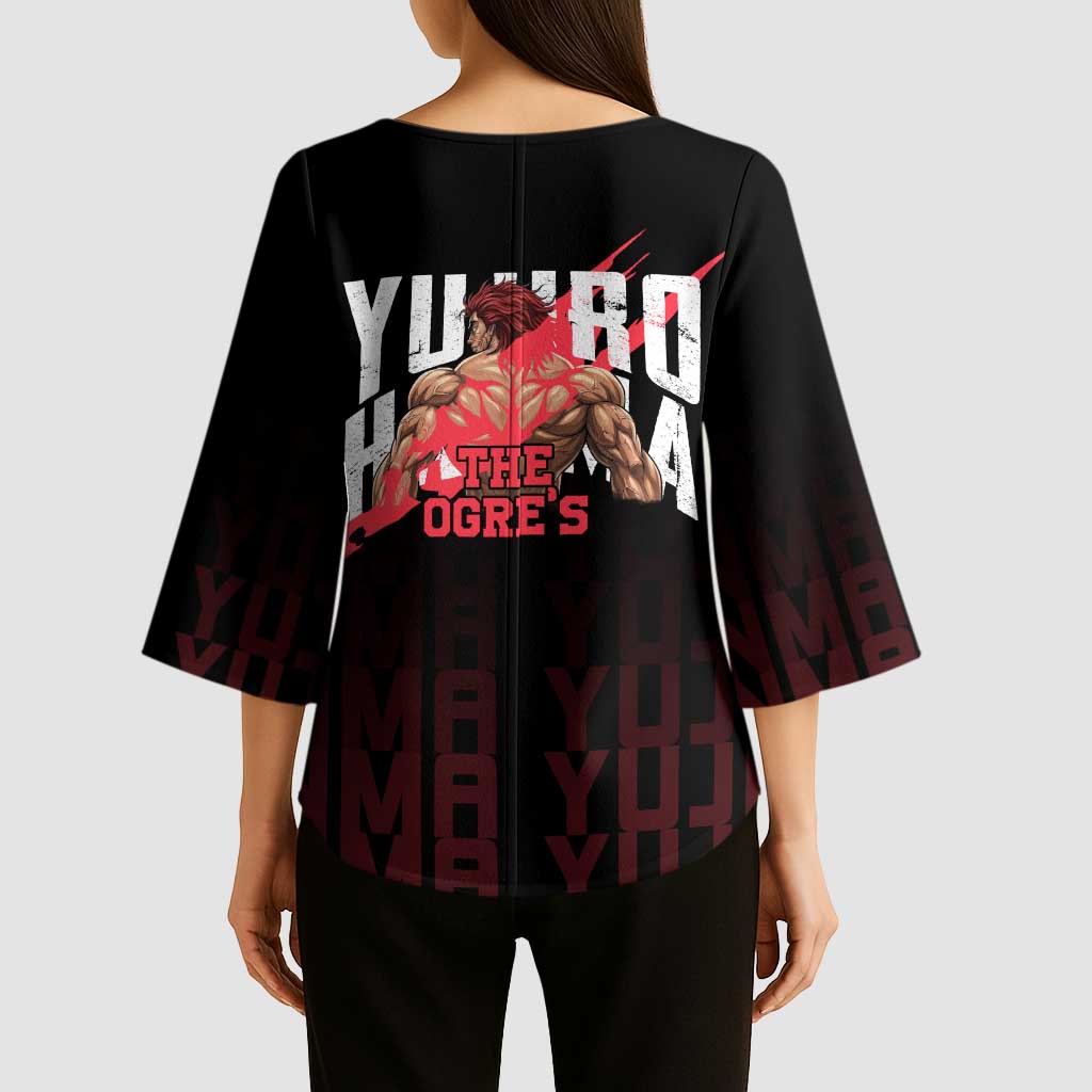 Yujiro Hanma The Ogre Baki Series Gym Theme Kimono Sleeve Blouse with Muscular Back Design and Bold Typography - The Mazicc