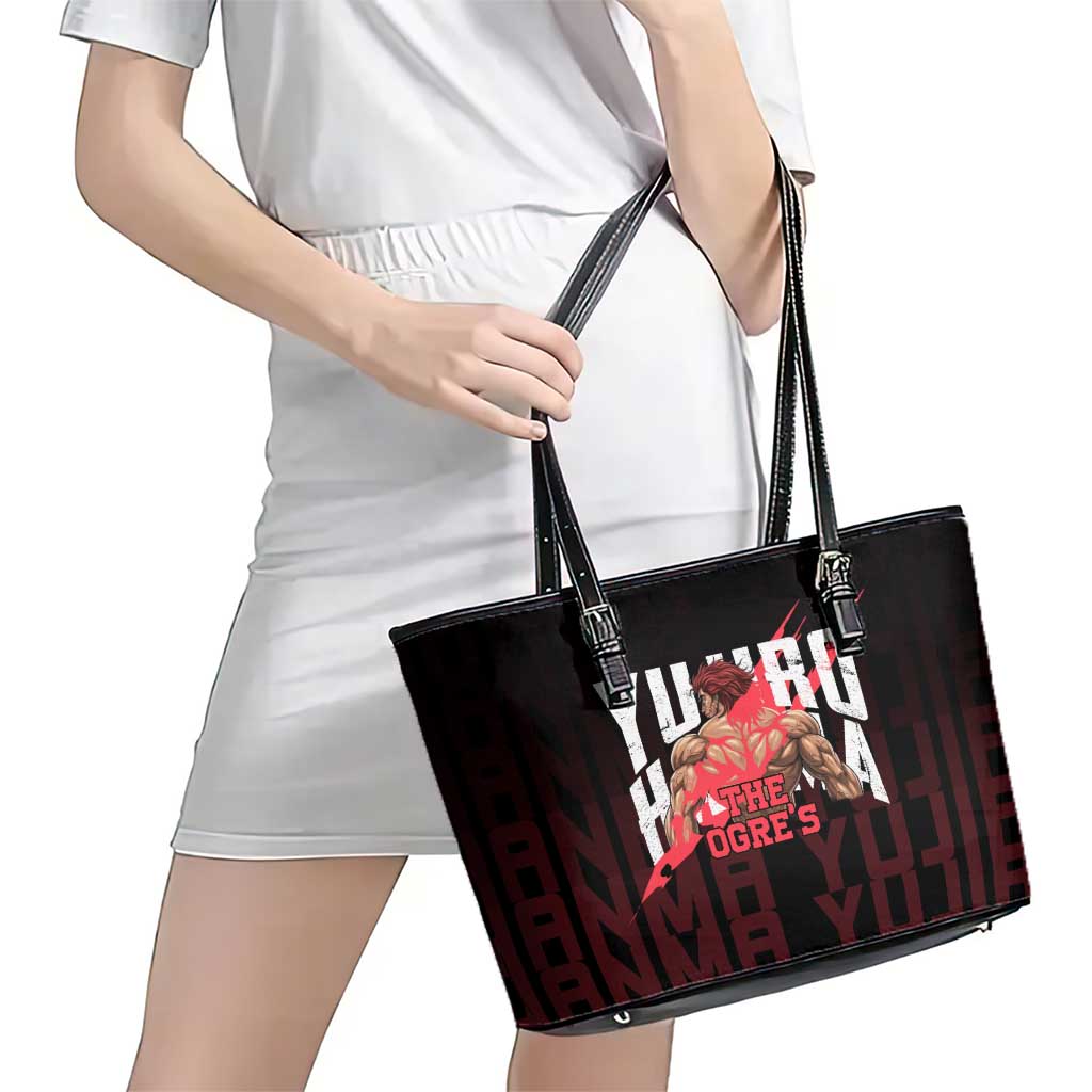 Yujiro Hanma The Ogre Baki Series Gym Theme Leather Tote Bag with Muscular Back Design and Bold Typography - The Mazicc