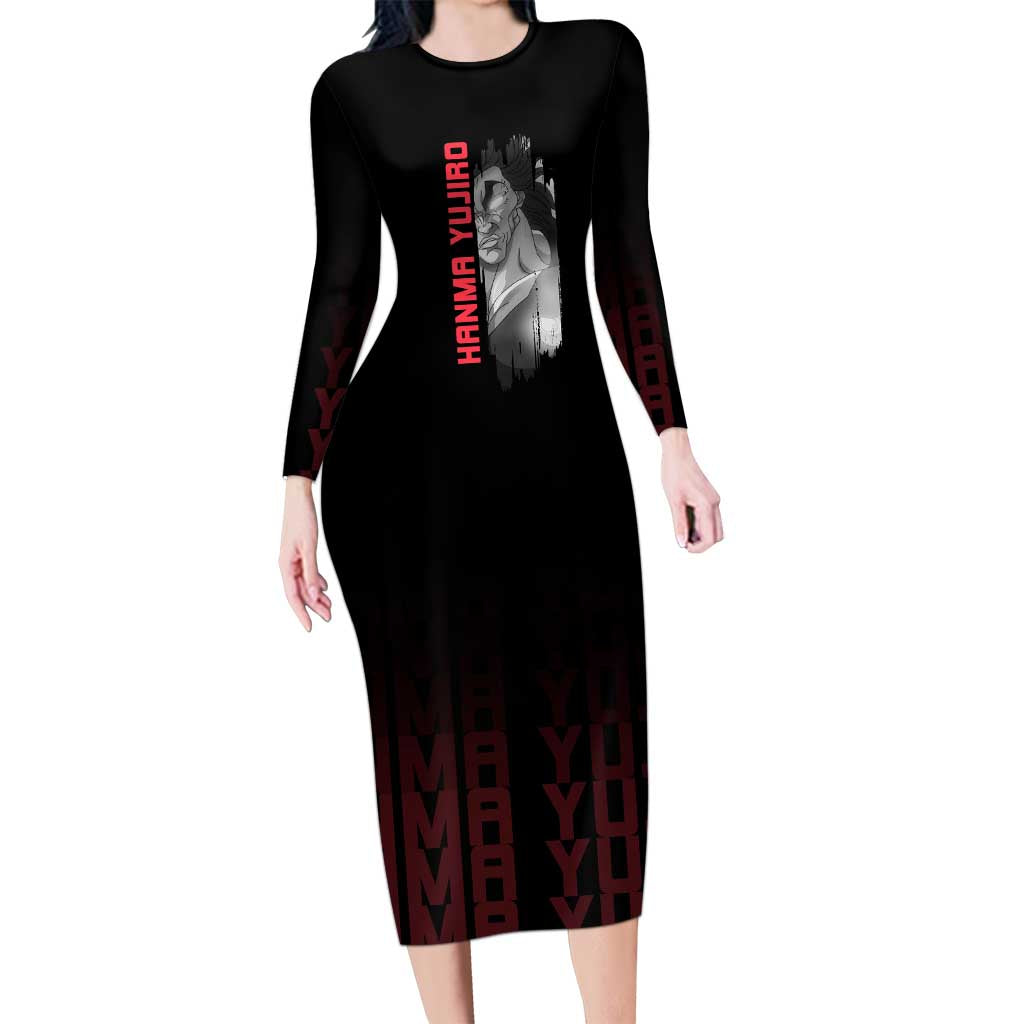 Yujiro Hanma The Ogre Baki Series Gym Theme Long Sleeve Bodycon Dress with Muscular Back Design and Bold Typography - The Mazicc