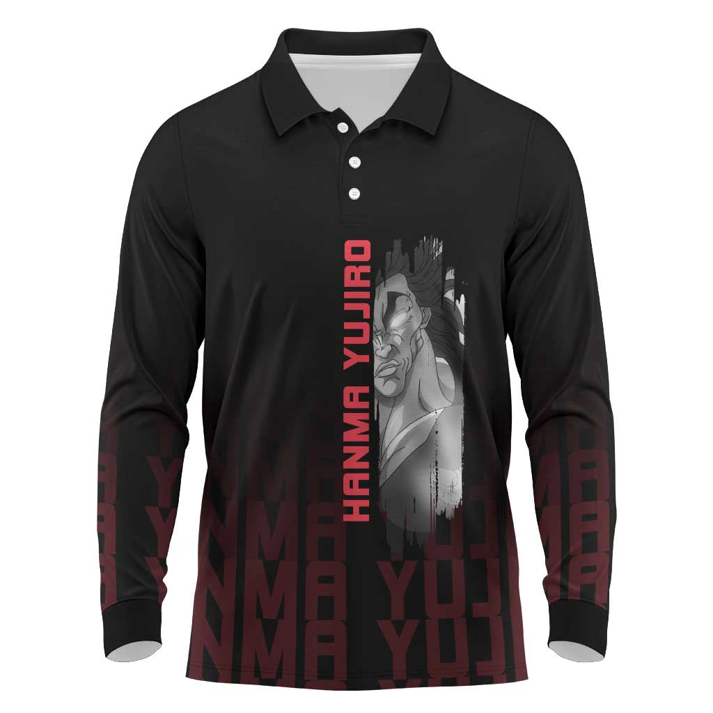 Yujiro Hanma The Ogre Baki Series Gym Theme Long Sleeve Polo Shirt with Muscular Back Design and Bold Typography - The Mazicc