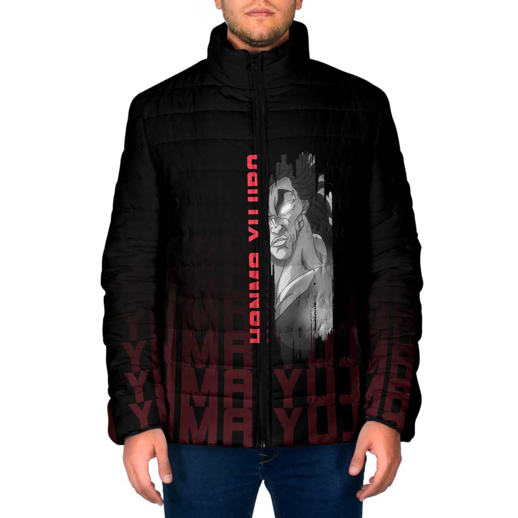 Yujiro Hanma The Ogre Baki Series Gym Theme Padded Jacket with Muscular Back Design and Bold Typography - The Mazicc