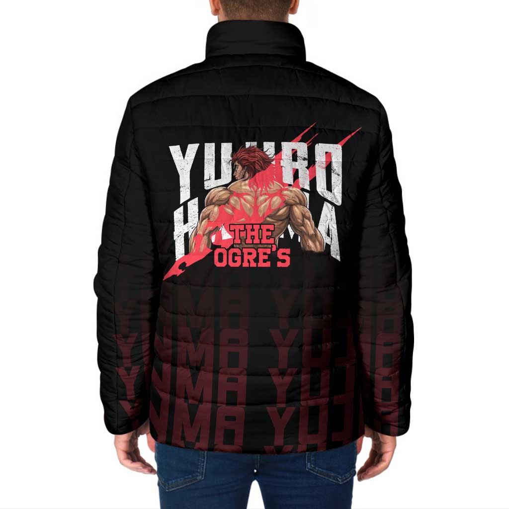 Yujiro Hanma The Ogre Baki Series Gym Theme Padded Jacket with Muscular Back Design and Bold Typography - The Mazicc