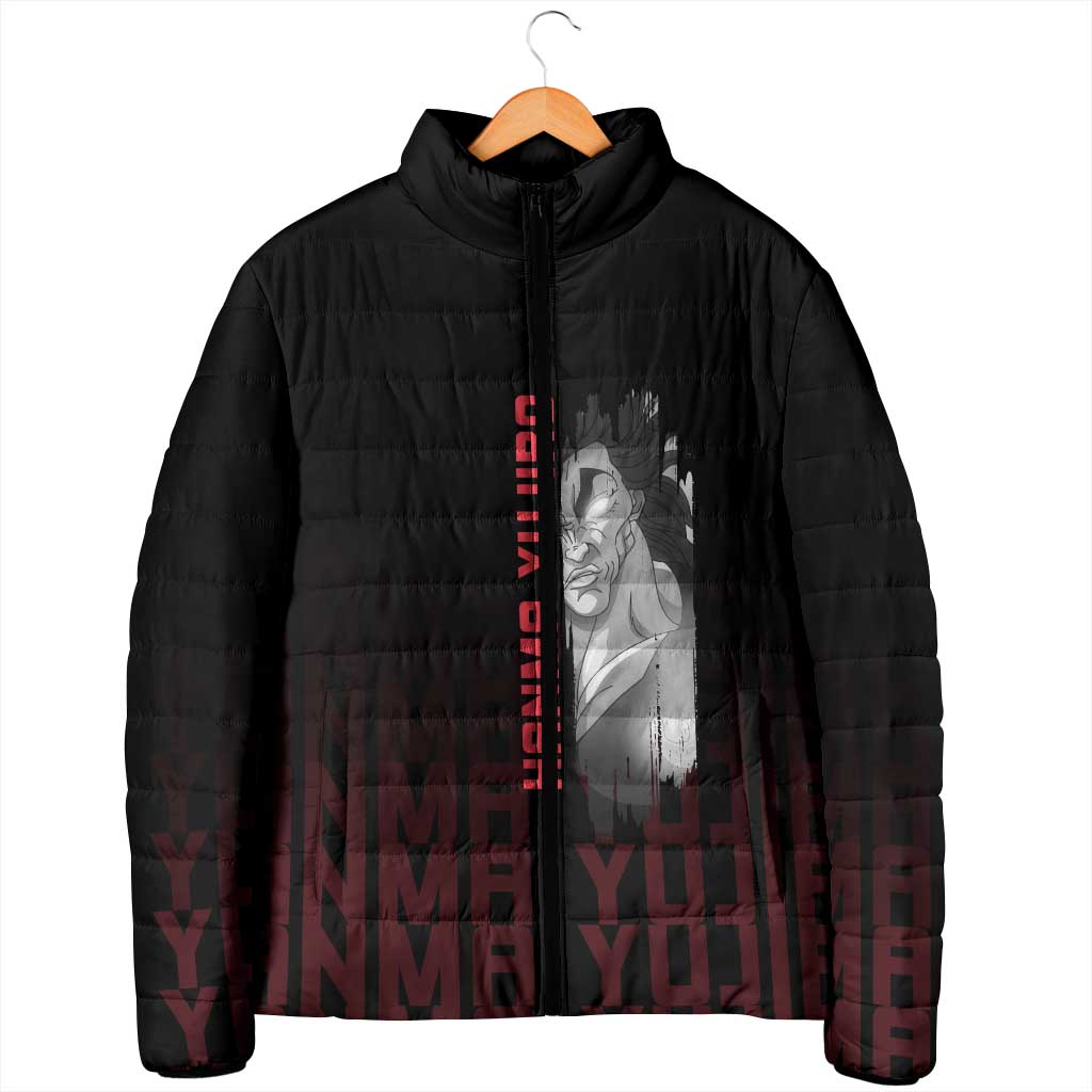 Yujiro Hanma The Ogre Baki Series Gym Theme Padded Jacket with Muscular Back Design and Bold Typography - The Mazicc