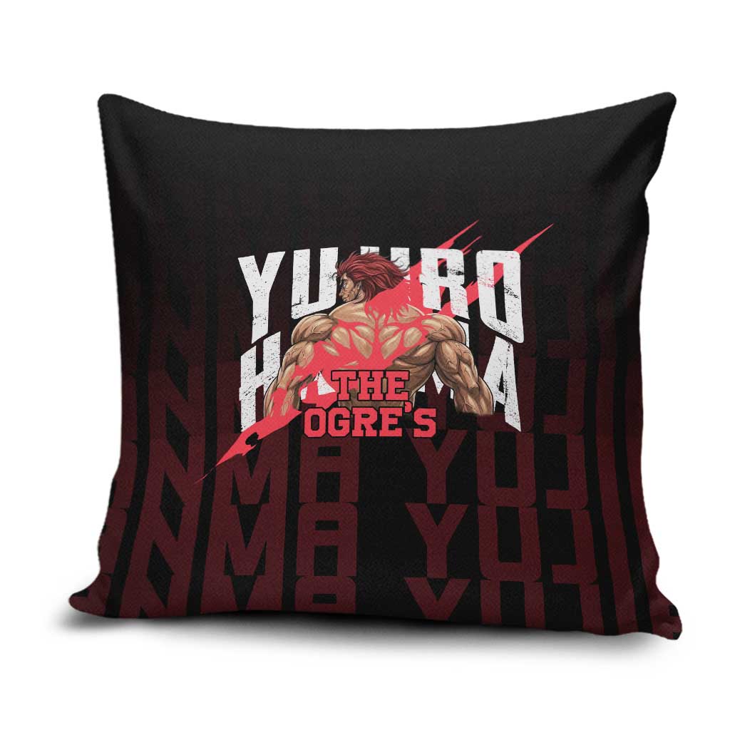 Yujiro Hanma The Ogre Baki Series Gym Theme Pillow Cover with Muscular Back Design and Bold Typography - The Mazicc