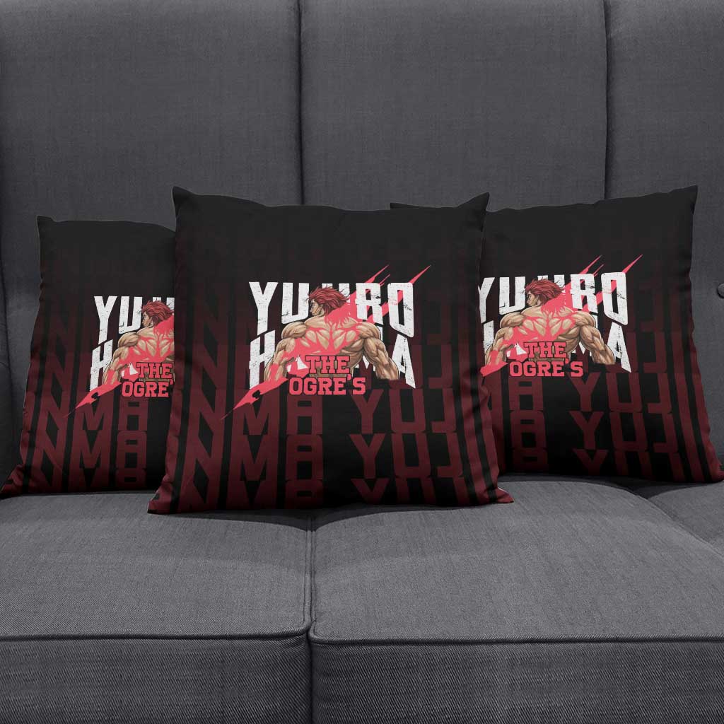 Yujiro Hanma The Ogre Baki Series Gym Theme Pillow Cover with Muscular Back Design and Bold Typography - The Mazicc
