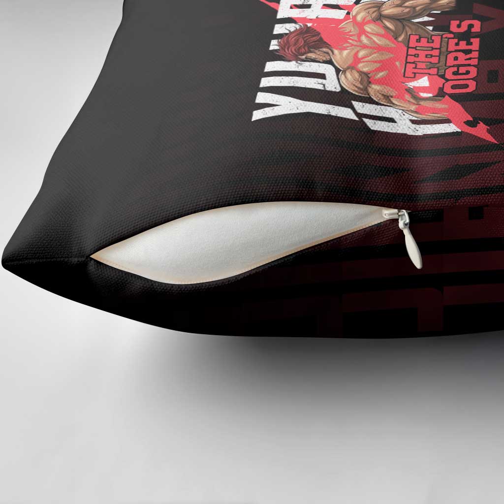 Yujiro Hanma The Ogre Baki Series Gym Theme Pillow Cover with Muscular Back Design and Bold Typography - The Mazicc