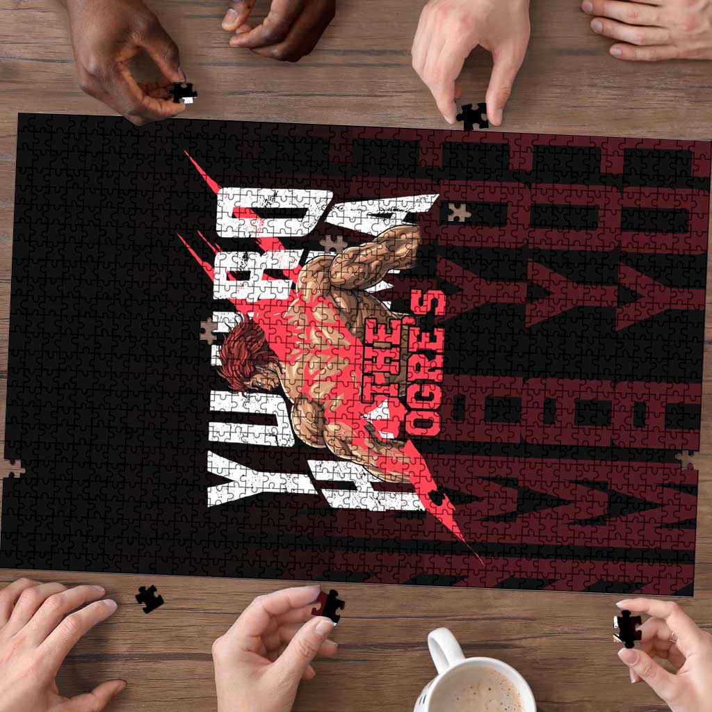 Yujiro Hanma The Ogre Baki Series Gym Theme Puzzle with Muscular Back Design and Bold Typography - The Mazicc