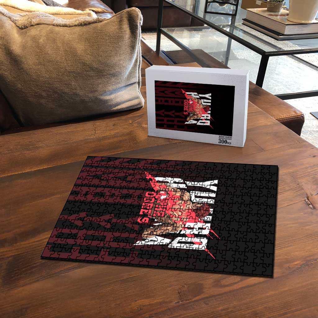 Yujiro Hanma The Ogre Baki Series Gym Theme Puzzle with Muscular Back Design and Bold Typography - The Mazicc