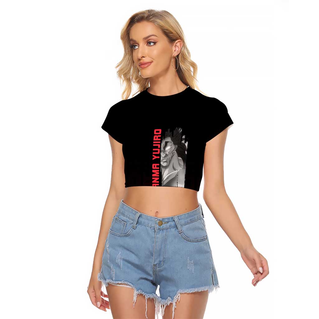 Yujiro Hanma The Ogre Baki Series Gym Theme Raglan Cropped T Shirt with Muscular Back Design and Bold Typography - The Mazicc