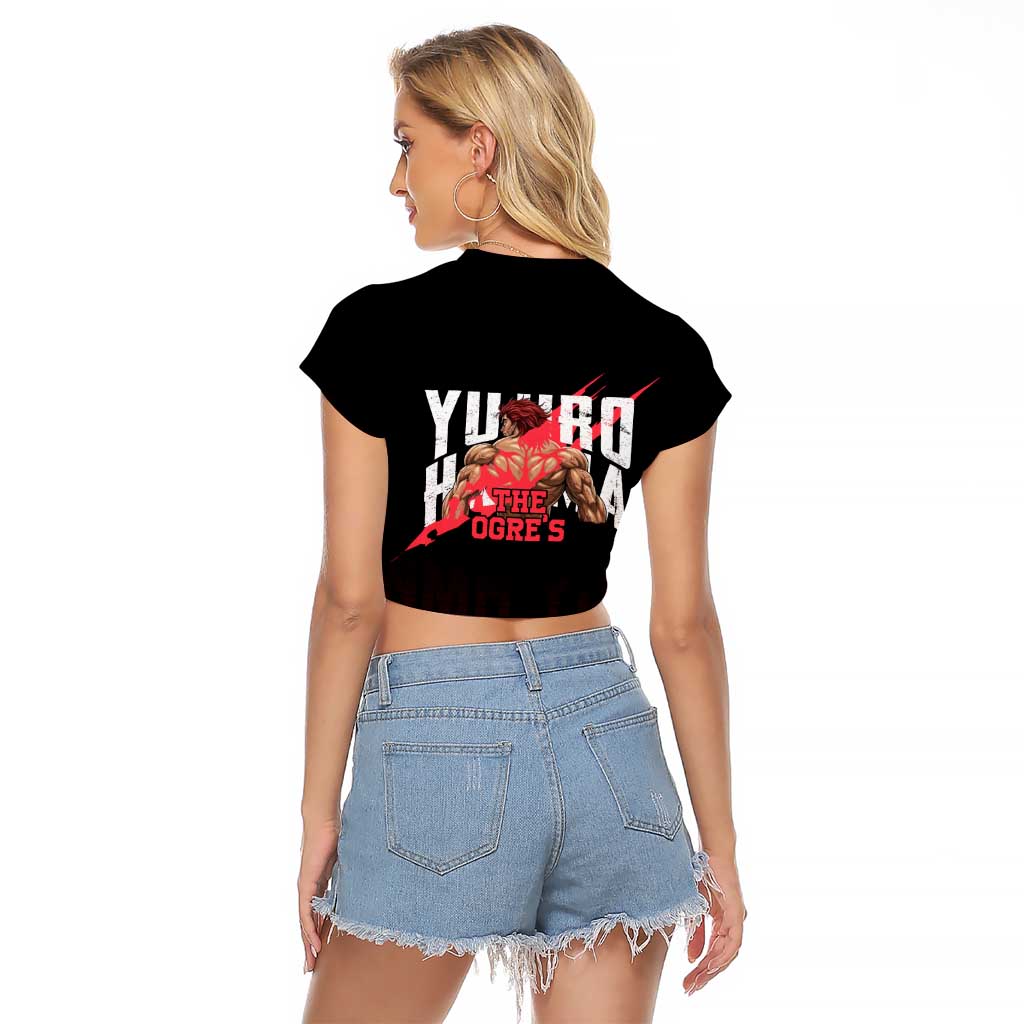 Yujiro Hanma The Ogre Baki Series Gym Theme Raglan Cropped T Shirt with Muscular Back Design and Bold Typography - The Mazicc