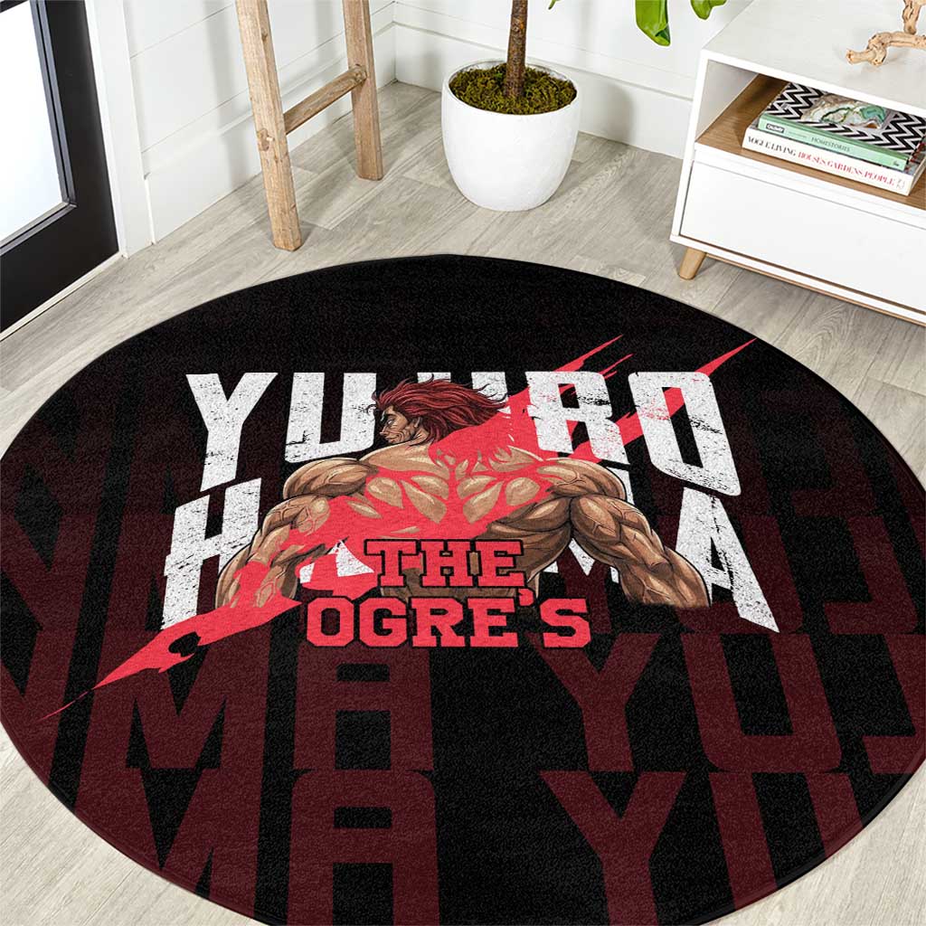 Yujiro Hanma The Ogre Baki Series Gym Theme Round Carpet with Muscular Back Design and Bold Typography - The Mazicc