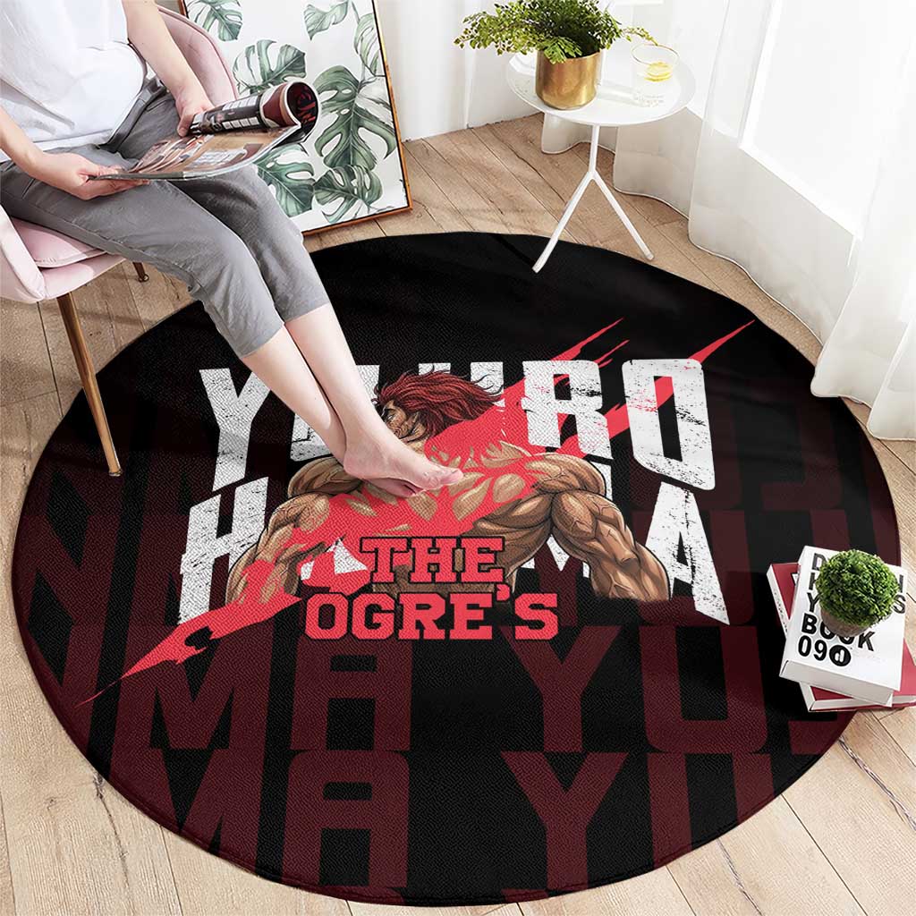Yujiro Hanma The Ogre Baki Series Gym Theme Round Carpet with Muscular Back Design and Bold Typography - The Mazicc