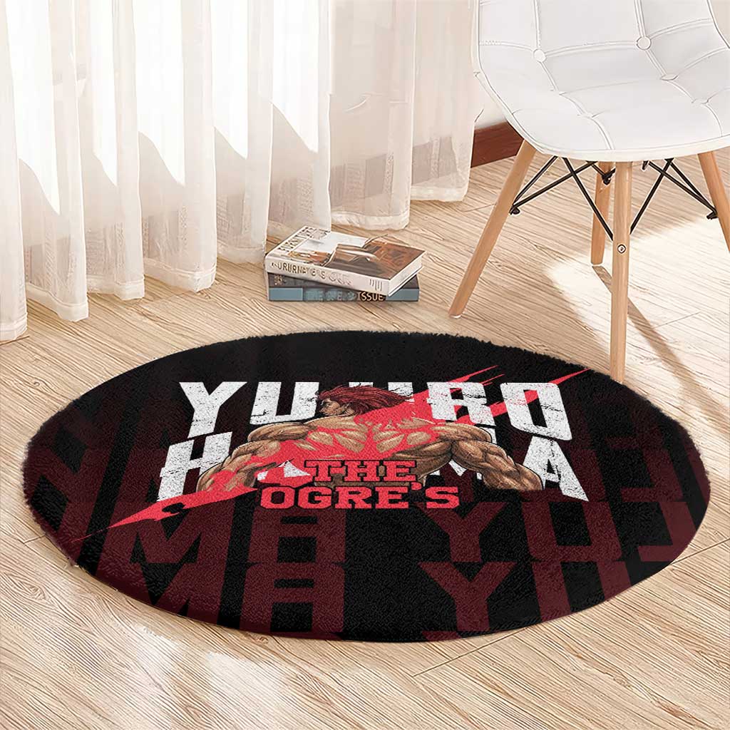 Yujiro Hanma The Ogre Baki Series Gym Theme Round Carpet with Muscular Back Design and Bold Typography - The Mazicc