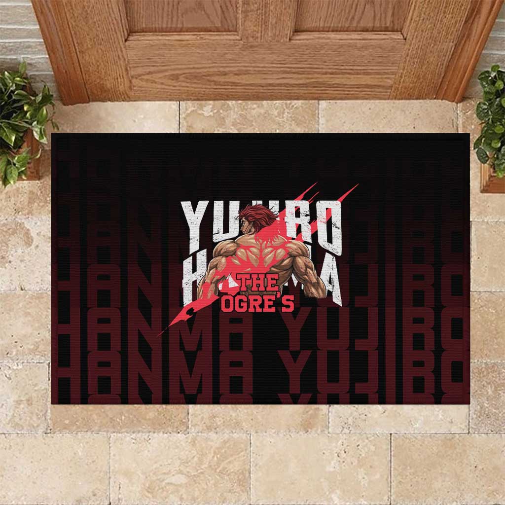 Yujiro Hanma The Ogre Baki Series Gym Theme Rubber Doormat with Muscular Back Design and Bold Typography - The Mazicc