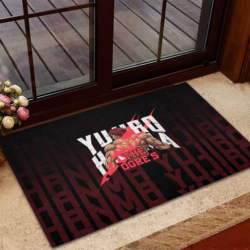 Yujiro Hanma The Ogre Baki Series Gym Theme Rubber Doormat with Muscular Back Design and Bold Typography - The Mazicc