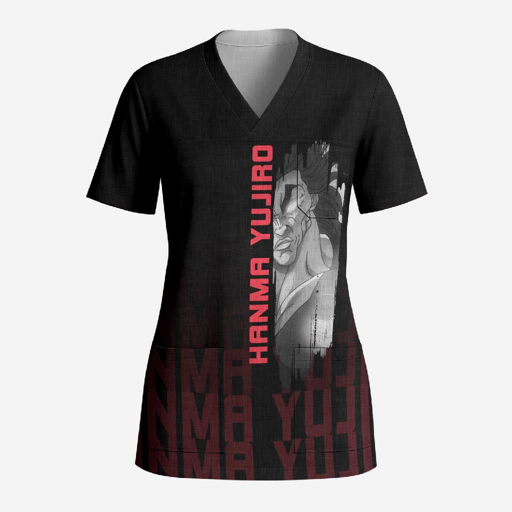 Yujiro Hanma The Ogre Baki Series Gym Theme Scrub Top with Muscular Back Design and Bold Typography - The Mazicc