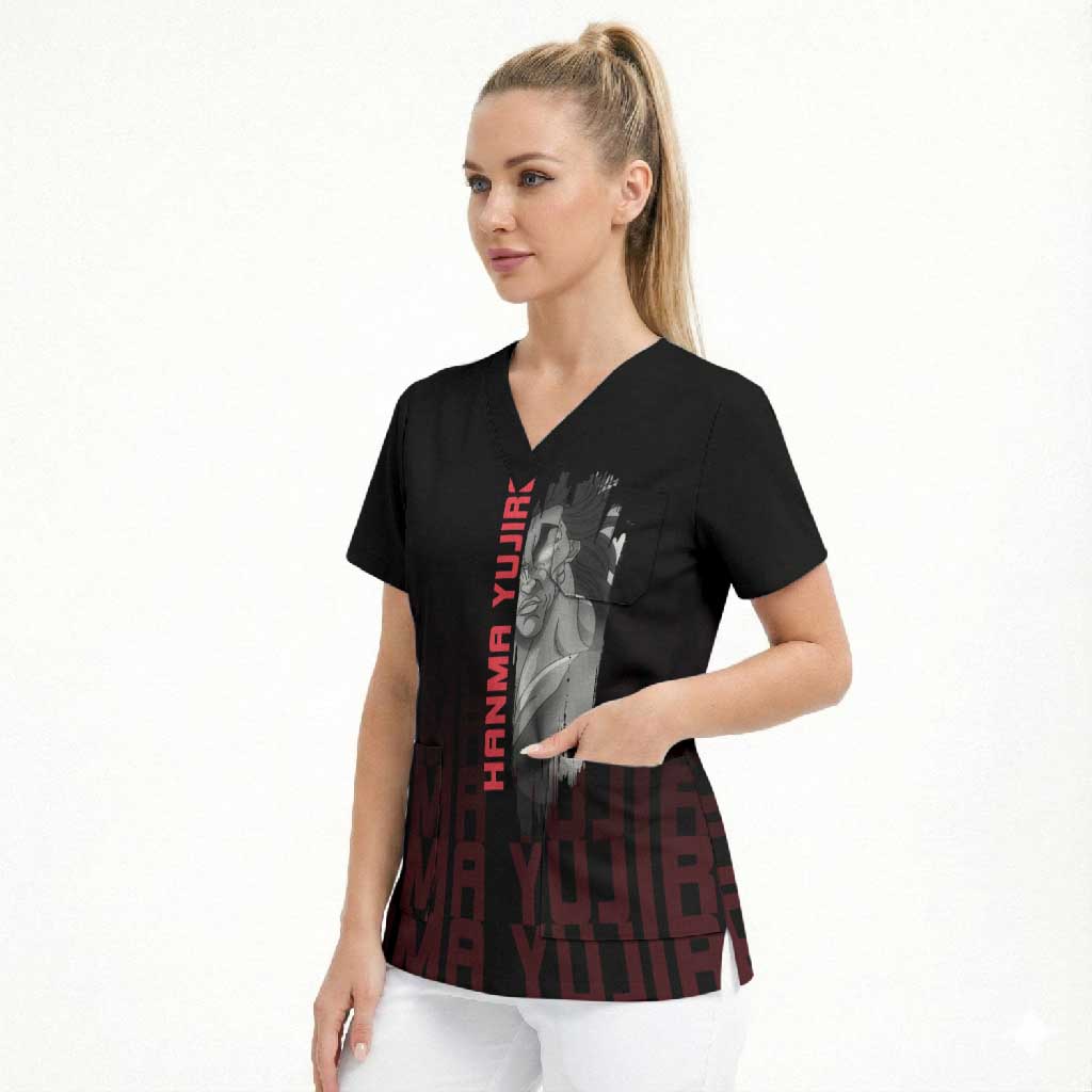 Yujiro Hanma The Ogre Baki Series Gym Theme Scrub Top with Muscular Back Design and Bold Typography - The Mazicc