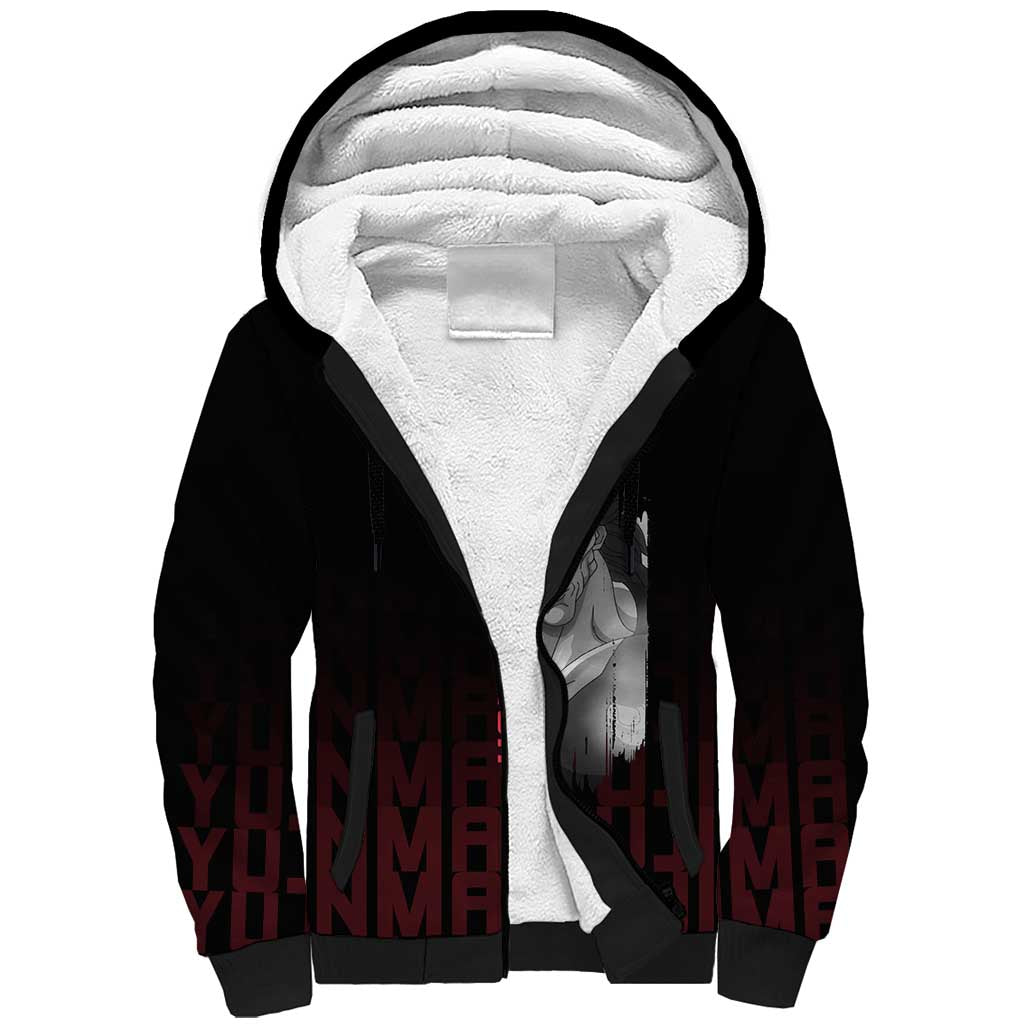 Yujiro Hanma The Ogre Baki Series Gym Theme Sherpa Hoodie with Muscular Back Design and Bold Typography - The Mazicc