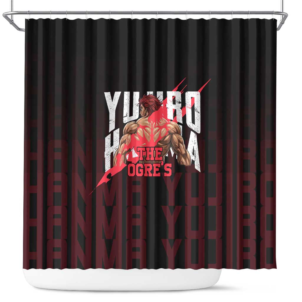 Yujiro Hanma The Ogre Baki Series Gym Theme Shower Curtain with Muscular Back Design and Bold Typography - The Mazicc