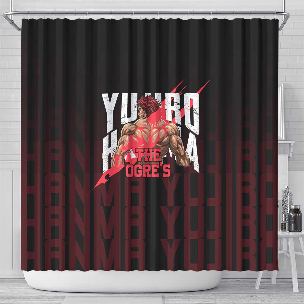 Yujiro Hanma The Ogre Baki Series Gym Theme Shower Curtain with Muscular Back Design and Bold Typography - The Mazicc