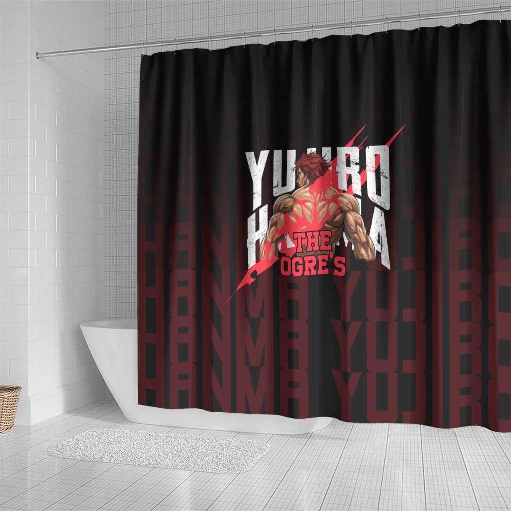 Yujiro Hanma The Ogre Baki Series Gym Theme Shower Curtain with Muscular Back Design and Bold Typography - The Mazicc