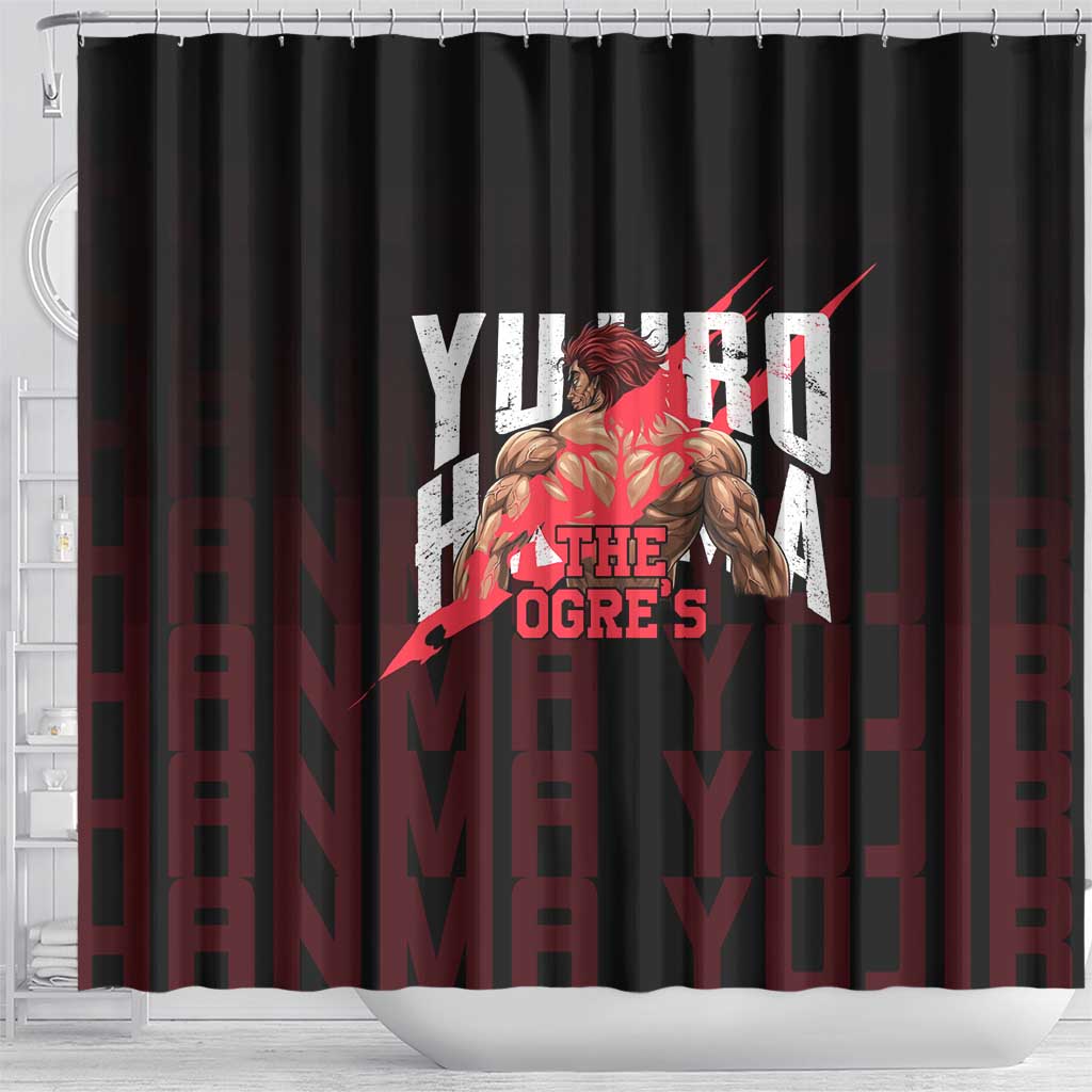 Yujiro Hanma The Ogre Baki Series Gym Theme Shower Curtain with Muscular Back Design and Bold Typography - The Mazicc