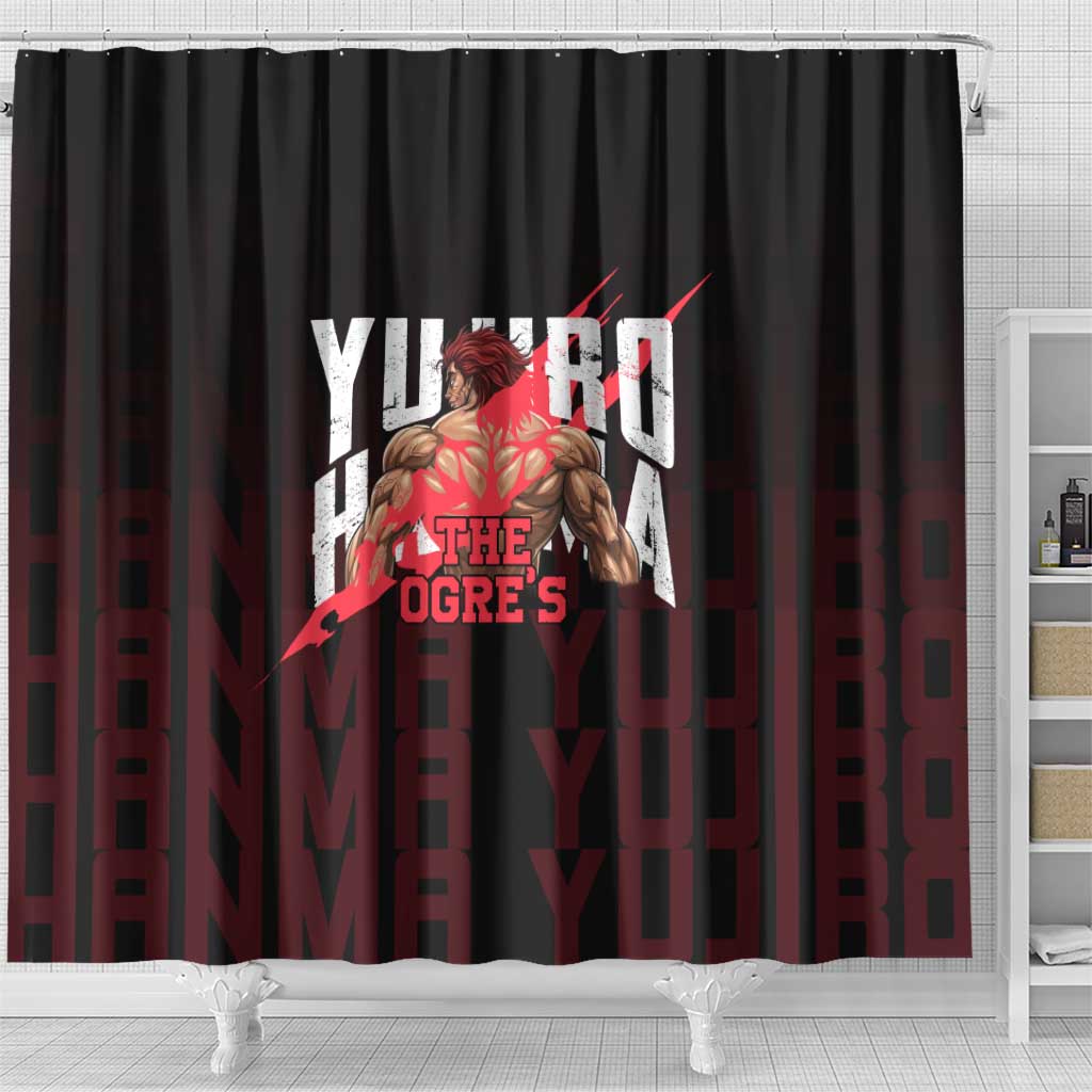 Yujiro Hanma The Ogre Baki Series Gym Theme Shower Curtain with Muscular Back Design and Bold Typography - The Mazicc