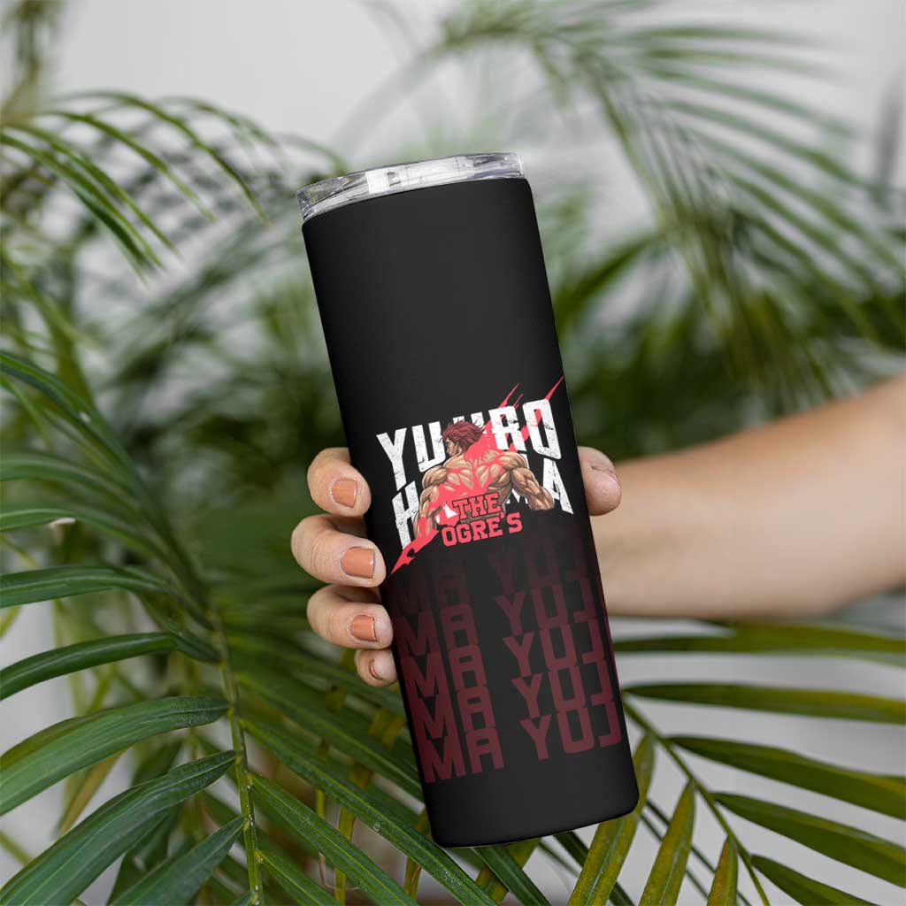 Yujiro Hanma The Ogre Baki Series Gym Theme Skinny Tumbler with Muscular Back Design and Bold Typography - The Mazicc