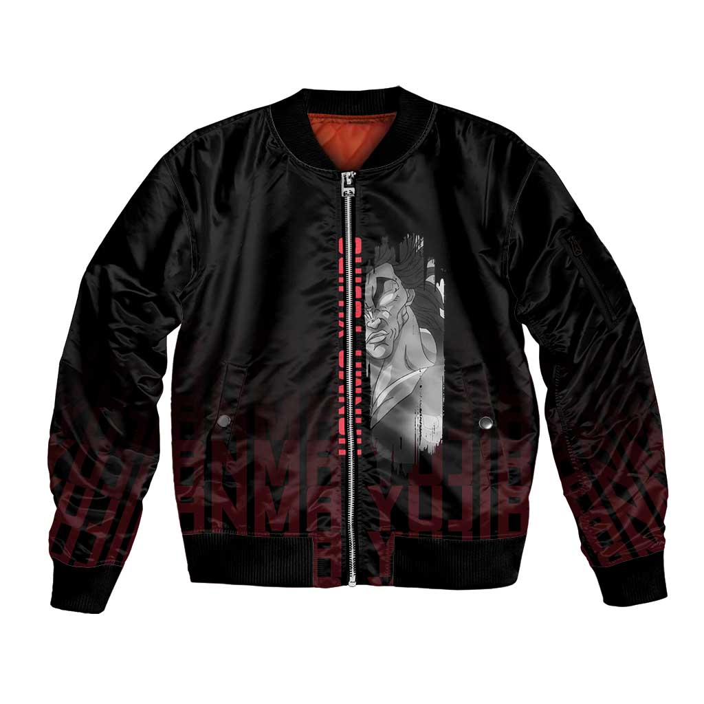 Yujiro Hanma The Ogre Baki Series Gym Theme Sleeve Zip Bomber Jacket with Muscular Back Design and Bold Typography - The Mazicc