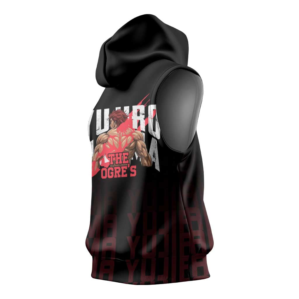 Yujiro Hanma The Ogre Baki Series Gym Theme Sleeveless Hoodie with Muscular Back Design and Bold Typography - The Mazicc