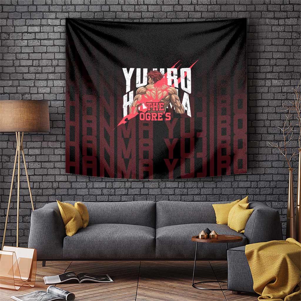 Yujiro Hanma The Ogre Baki Series Gym Theme Tapestry with Muscular Back Design and Bold Typography - The Mazicc