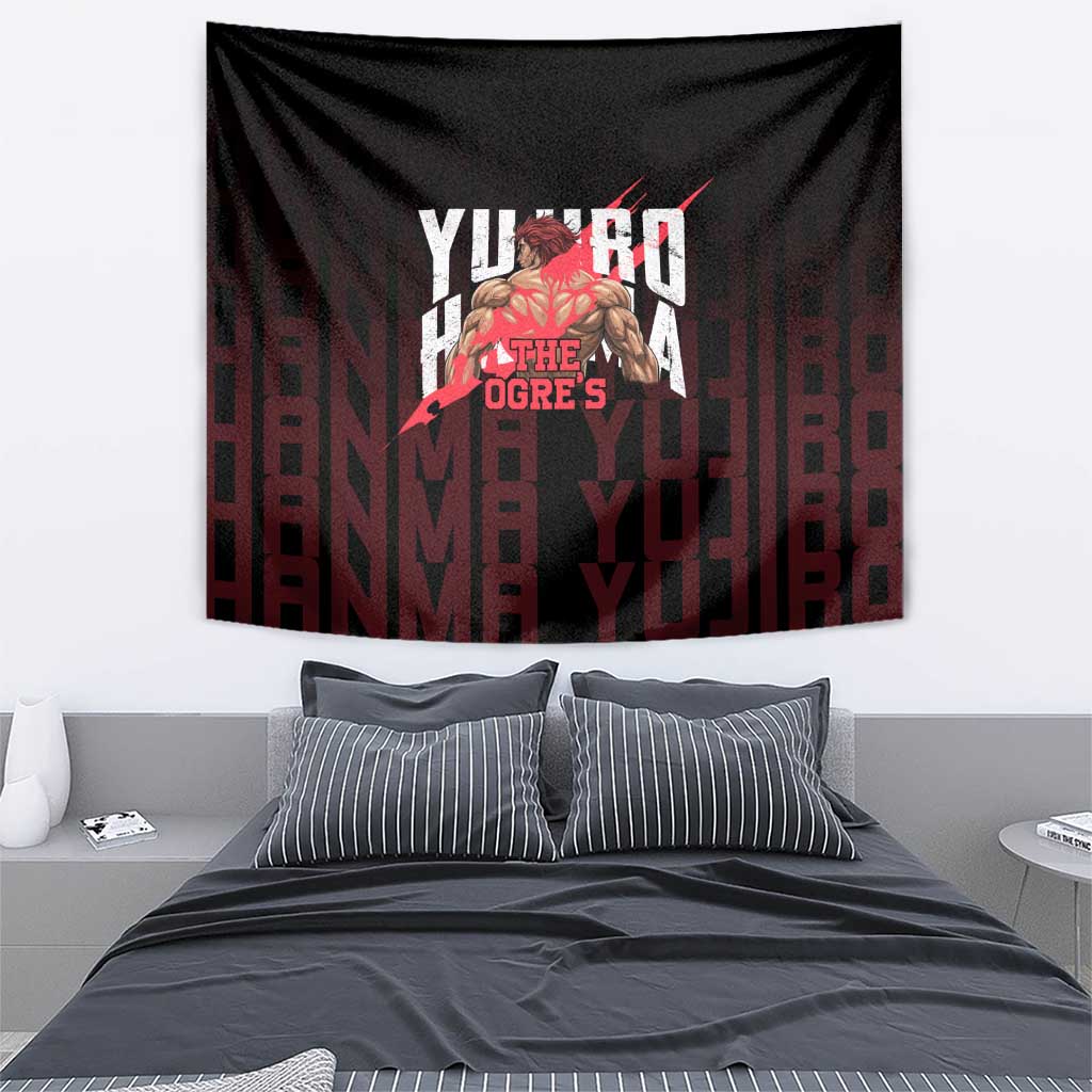 Yujiro Hanma The Ogre Baki Series Gym Theme Tapestry with Muscular Back Design and Bold Typography - The Mazicc
