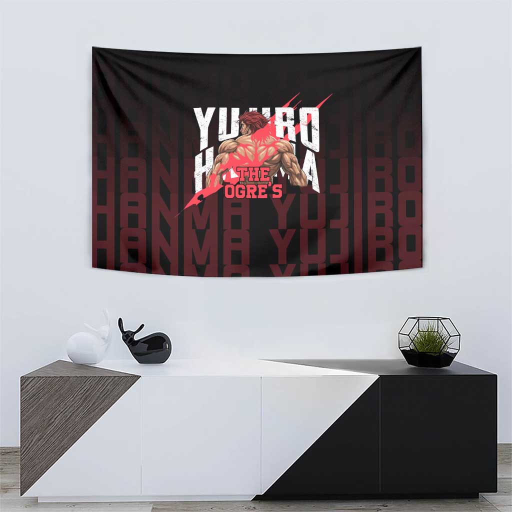 Yujiro Hanma The Ogre Baki Series Gym Theme Tapestry with Muscular Back Design and Bold Typography - The Mazicc