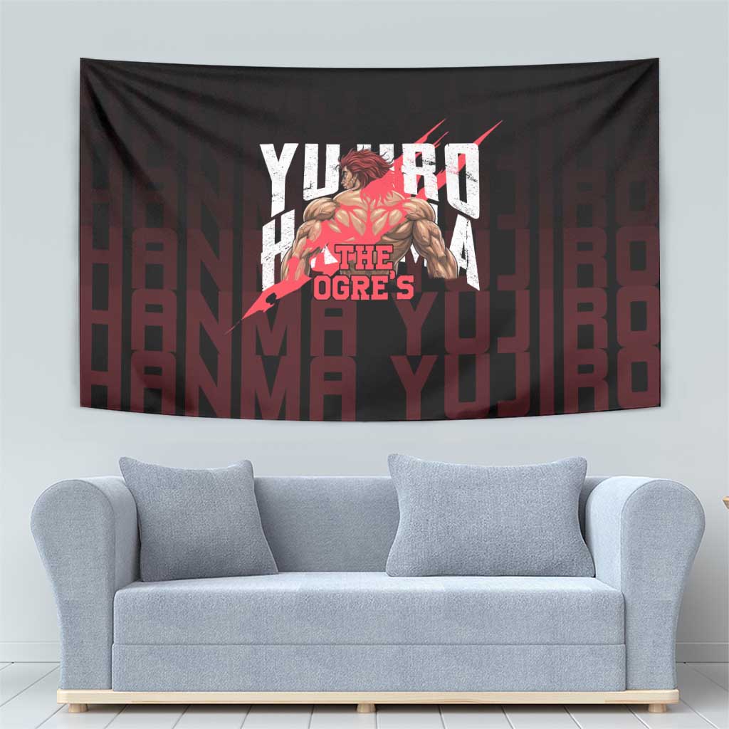 Yujiro Hanma The Ogre Baki Series Gym Theme Tapestry with Muscular Back Design and Bold Typography - The Mazicc