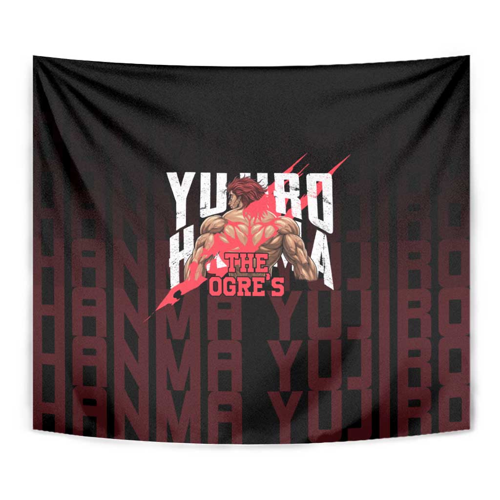 Yujiro Hanma The Ogre Baki Series Gym Theme Tapestry with Muscular Back Design and Bold Typography - The Mazicc