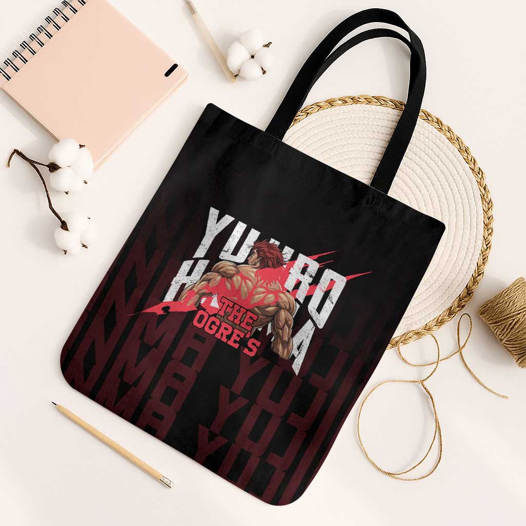 Yujiro Hanma The Ogre Baki Series Gym Theme Tote Bag with Muscular Back Design and Bold Typography - The Mazicc