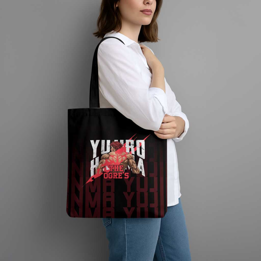 Yujiro Hanma The Ogre Baki Series Gym Theme Tote Bag with Muscular Back Design and Bold Typography - The Mazicc