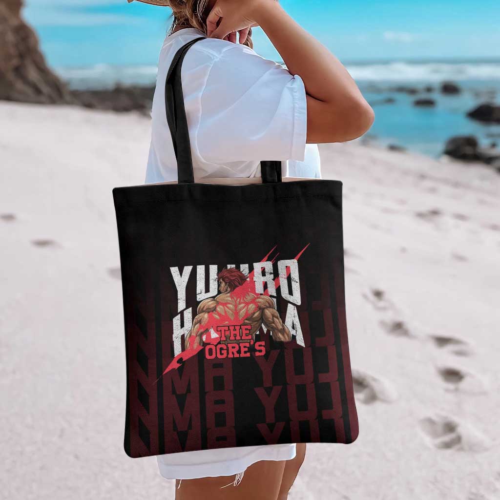 Yujiro Hanma The Ogre Baki Series Gym Theme Tote Bag with Muscular Back Design and Bold Typography - The Mazicc