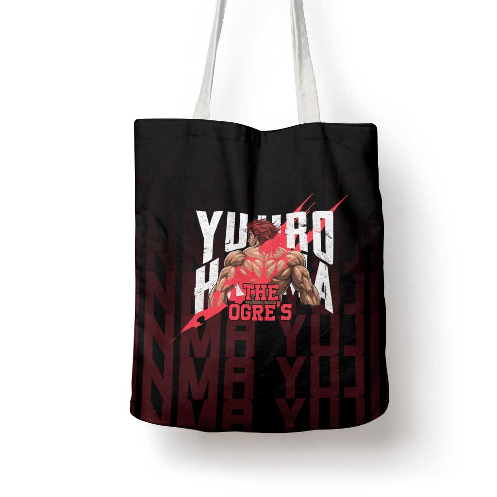 Yujiro Hanma The Ogre Baki Series Gym Theme Tote Bag with Muscular Back Design and Bold Typography - The Mazicc