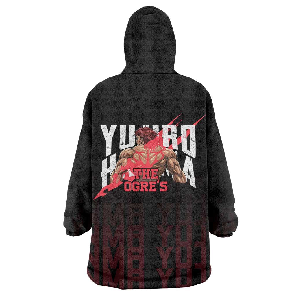 Yujiro Hanma The Ogre Baki Series Gym Theme Wearable Blanket Hoodie with Muscular Back Design and Bold Typography - The Mazicc