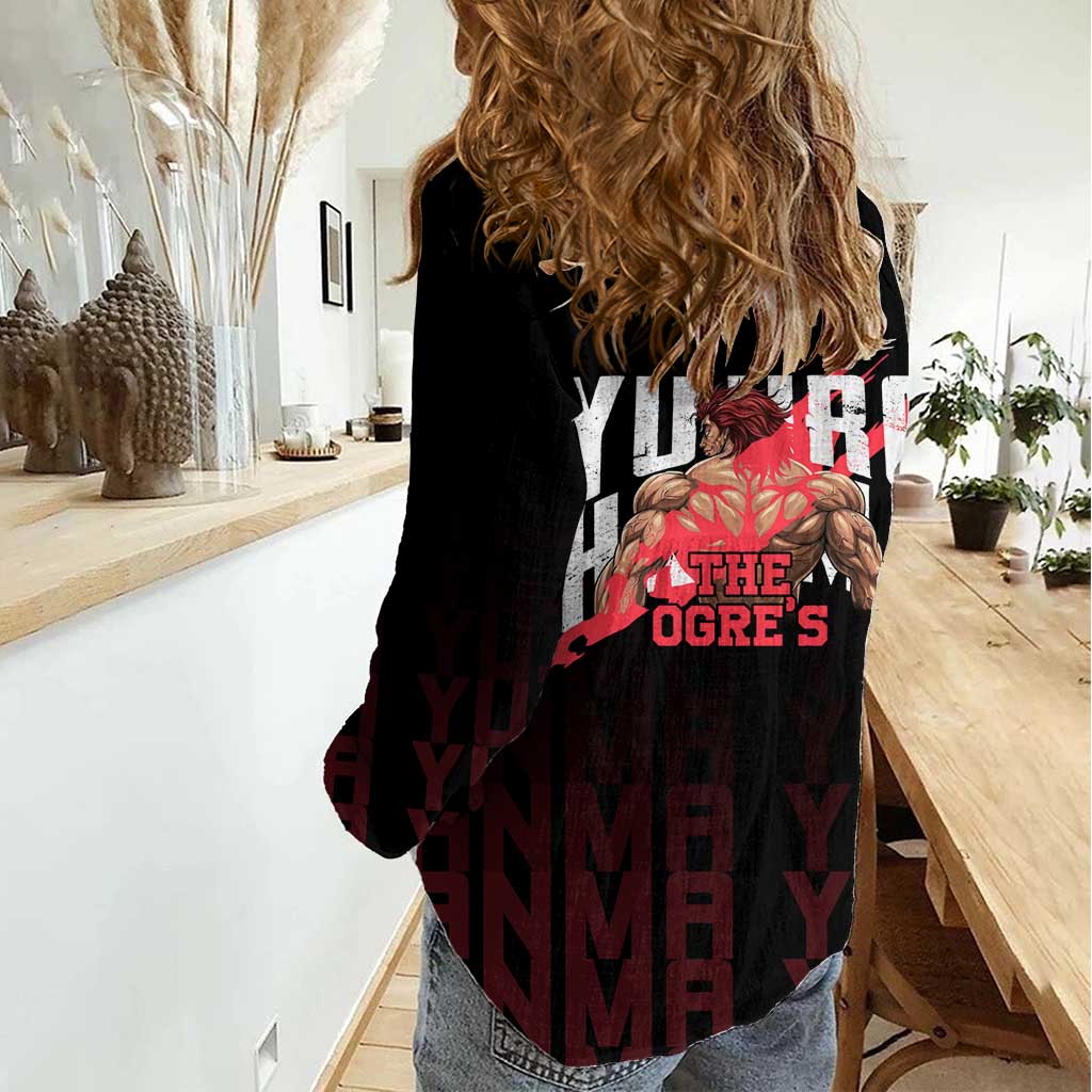 Yujiro Hanma The Ogre Baki Series Gym Theme Women Casual Shirt with Muscular Back Design and Bold Typography - The Mazicc