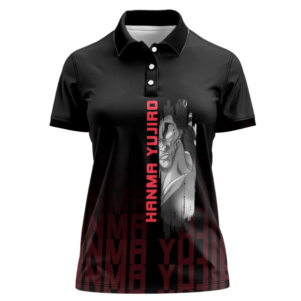 Yujiro Hanma The Ogre Baki Series Gym Theme Women Polo Shirt with Muscular Back Design and Bold Typography - The Mazicc