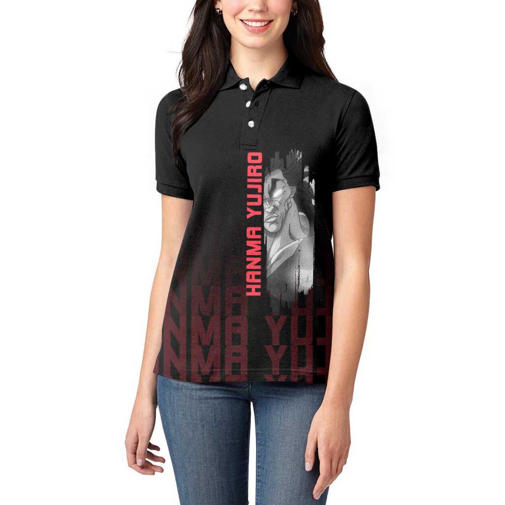 Yujiro Hanma The Ogre Baki Series Gym Theme Women Polo Shirt with Muscular Back Design and Bold Typography - The Mazicc