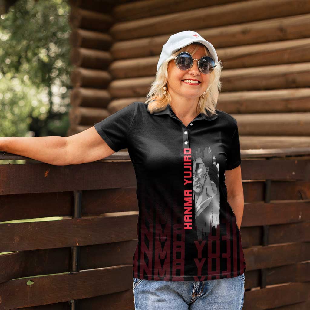 Yujiro Hanma The Ogre Baki Series Gym Theme Women Polo Shirt with Muscular Back Design and Bold Typography - The Mazicc