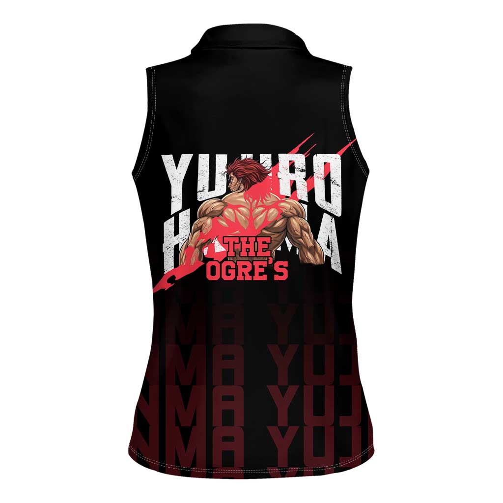 Yujiro Hanma The Ogre Baki Series Gym Theme Women Sleeveless Polo Shirt with Muscular Back Design and Bold Typography - The Mazicc