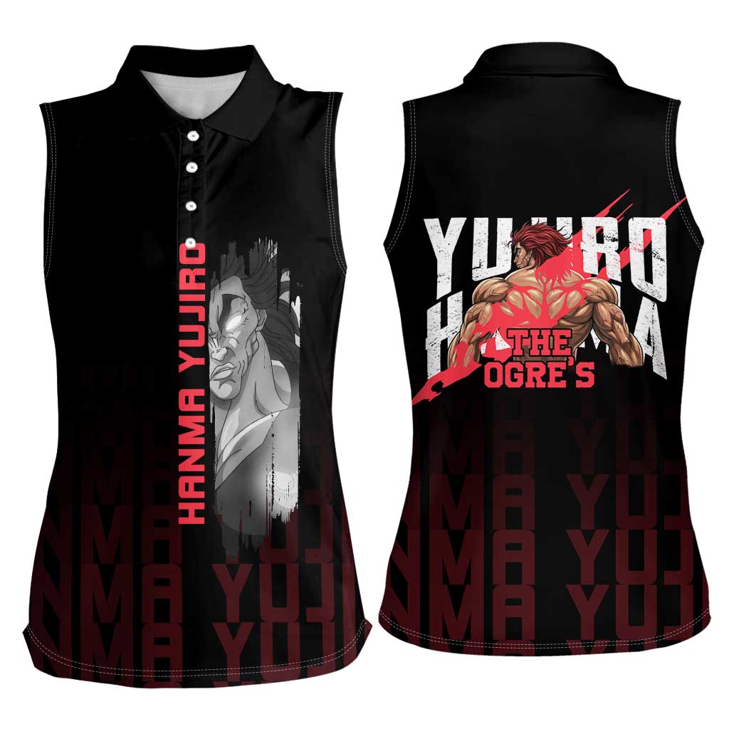 Yujiro Hanma The Ogre Baki Series Gym Theme Women Sleeveless Polo Shirt with Muscular Back Design and Bold Typography - The Mazicc